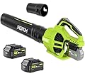 Leaf Blower Cordless with 2 x 4.0Ah Battery and Charger, 580CFM 160MPH Electric Blower with 2 Speeds, 20V Handheld Leaf Cleaner for Lawn Care, Blowing Leaves, Dust, Snow, Gravel for Patio, Yard, Green