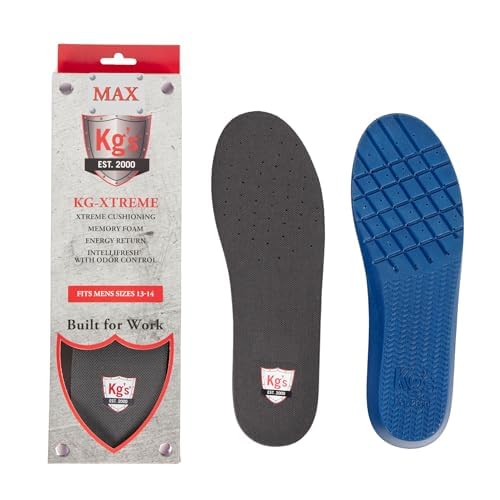 Image of KG's KG-Xtreme MAX Insoles - Memory Foam Shoe Insoles Men with Arch and Foot Support for All Day Comfort and Foot Pain Relief with Intellifresh Odor Eliminator (Size 7-9)