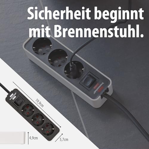 Brennenstuhl Ecolor Steckdosenleiste 3-Fach (Mehrfachsteckdose mit Schalter und 1,5m Kabel) schwarz/weiß