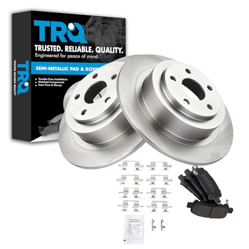 Image of TRQ Rear Brake Pad and Rotor Set Semi Metallic Vented Rotors | For 2003-2006 Subaru Baja 2000-2004 Legacy 2000-2004 Outback