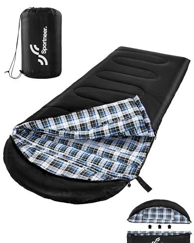 Sportneer Sleeping Bags for Adults, 0 Degree Sleeping Bag XL Flannel Winter Cold Weather Sleeping Bag with Detachable Hood Compression Sack for Camping, Backpacking, Hiking
