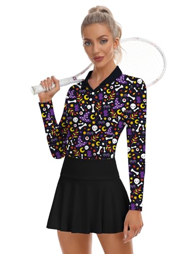 Image of Soneven Womens Golf Shirts Moisture Wicking V Neck Long Sleeve Polo Shirts Collared Tops