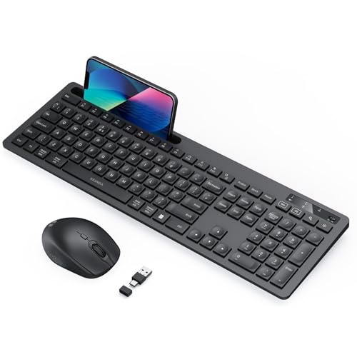 Wireless Keyboard and Mouse Set, Wireless Keyboard Mouse Combo with USB A and USB C Receiver, Full Size Keyboard with Phone Holder Compatible with Macbook Air/Pro Windows PC/Desktop/Laptop, Black Wireless Keyboard and Mouse Set, Wireless Keyboard Mouse Combo with USB A and USB C Receiver, Full Size Keyboard with Phone Holder Compatible with Macbook Air/Pro Windows PC/Desktop/Laptop, Black