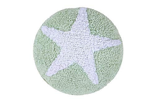 Happy Decor Kids -Cojín Round Star 100% Algodón Natural- Relleno: 100% Poliéster -Menta, Blanco- Ø 30 cm