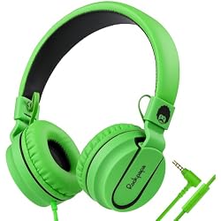 RockPapa Auriculares On-Ear, Auriculares con Cable y Microfono, Ligeros, Cómodos y Plegables Audifonos para Niños Estudiantes Adolescentes, para PC/Mac/portátil/teléfono/DVD-Negro Verde