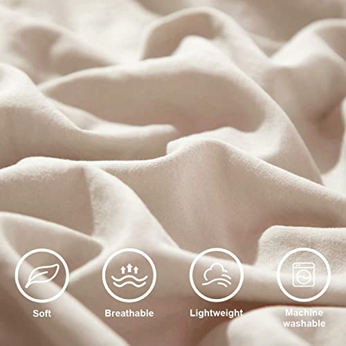 Etdiffe Beige Pom Duvet Cover Queen Size, 3 Piece Boho Bohemian Farmhouse Microfiber Comforter Cover Set, Soft And Lightweight Cute Chic Quilt Cover, Solid Light Khaki #TOP3