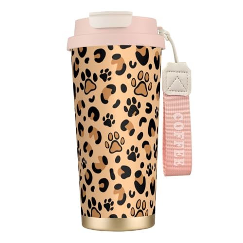 タンブラー 猫の足跡 ヒョウ柄 豹柄 マグボトル コーヒーカップ 水筒 保温 保冷 ウォーターボトル 蓋付き ストロー付き 直飲み おしゃれ プレゼント