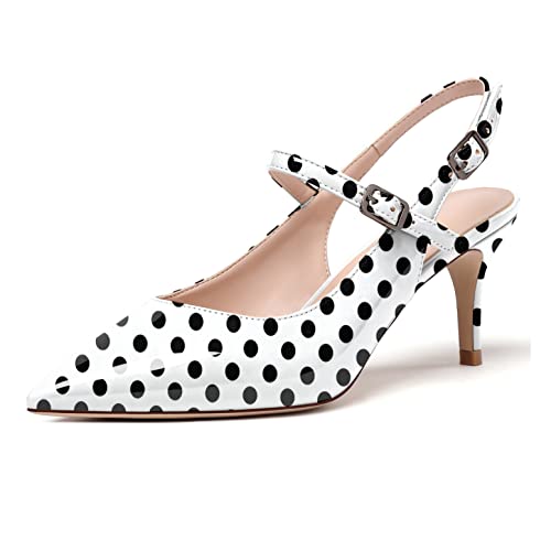 Eldof Women's Pointed Toe Slingback Pumps, Low Heel Ankle Strap Chic Sandals, Classy Kitten Heel 2.5