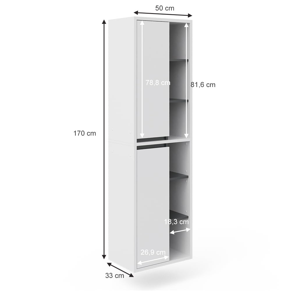 Armadio Da Bagno Viola Antracite 50x170 Cm - Con Ante, Vani A Giorno, Truciolato Melaminico - Foto 12