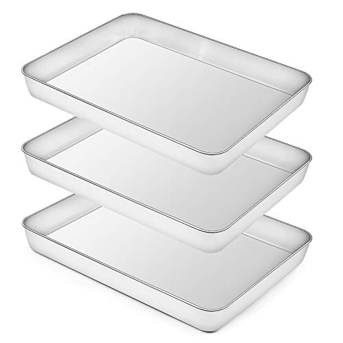 Rectangular Baking Pan Lasagna Pan Set of 3, Deedro 16 Inch Rectangular Cake Pan Stainless Steel Brownie Pan, Deep Baking Pans for Toaster Oven, Healthy & Durable, Brushed Finish & Dishwasher Safe