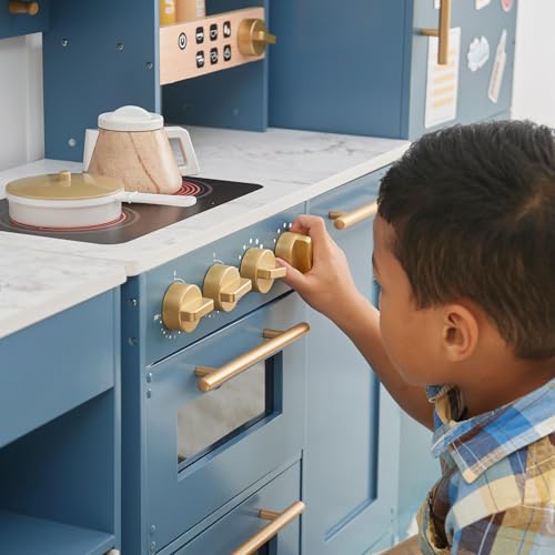 Teamson Kids Little Chef Atlanta Modular Play Kitchen + 17 Accessories and Interactive Toy Appliances, Blue/Gold by Teamson Kids - Image 8