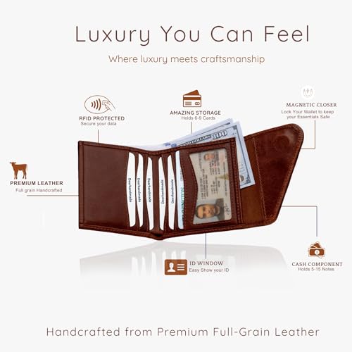 Slim Wallets for men | handmade Modern Minimalist front Pocket wallets | 6-12 Cards Geniune leather rfid wallet for men | Gift wallets with magnatic closure (Premium, Dark Brown)2