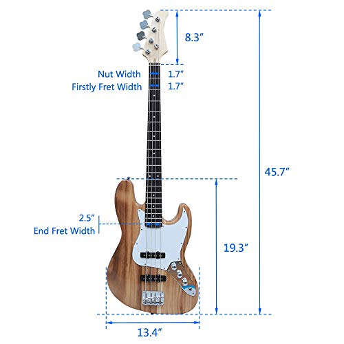 Waful Electric Bass Guitar, Starters Acoustic Bass Guitar Beginner Kit Full Size 4 String SS Pick Up with Guitar Bag, Strap, Amp Wire, Wrench Tool, Plectrum for Starter Gift Burlywood