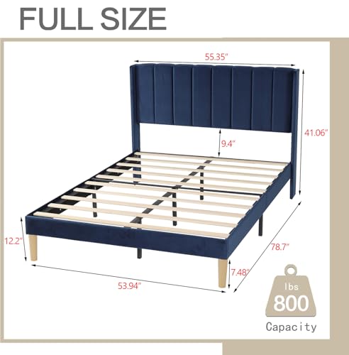 Image of AGARTT Upholstered Platform Bed Frame Full Size, Blue Velvet