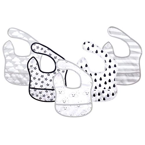 Hudson Baby Unisex Baby Waterproof Polyester Bibs, Clouds, Feeder