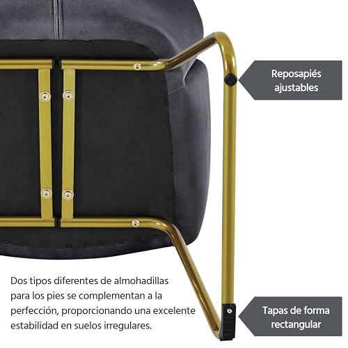 Yaheetech Silla Comedor Silla Tapizada Terciopelo Sillon para Dormitorio Silla para Comedor Cocina Pata Metal Silla Terciopelo Sala de Estar Gris Oscuro