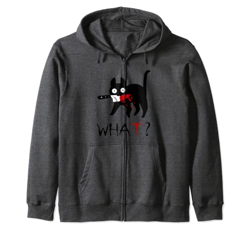 Cat What? Divertida camiseta de gato negro de Murderous Cat With Knife Sudadera con Capucha