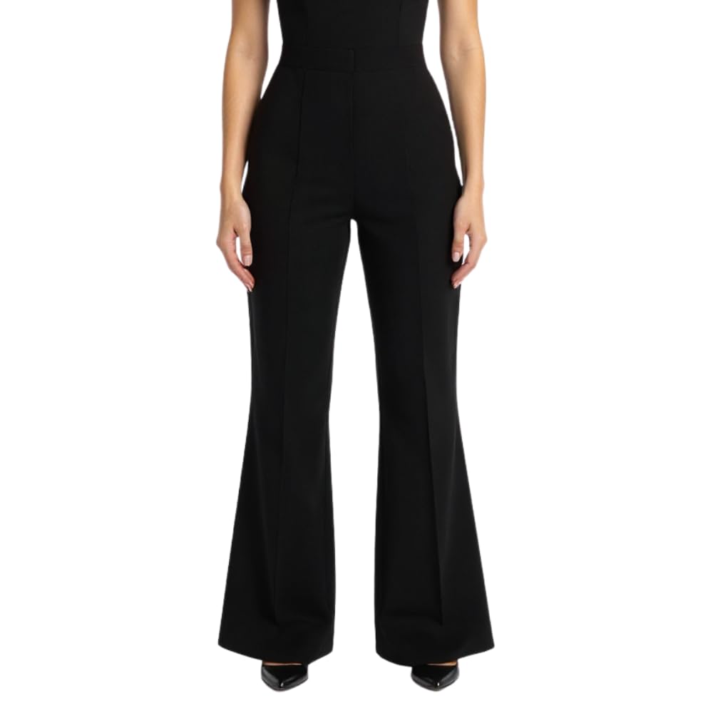 Lena Gabrielle Slimming 4-Way Stretch Pull-On Solid Black Ponte Straight Leg Womens Pants