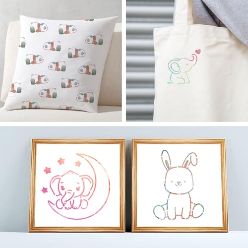 60 Pieces Cute Baby Shower Stencils for Painting, 3 Inch Onesie Stencil Reusable, Boy Girl Shirt Fabric Stencils Small Animals Pattern Templates for Painting Onesies Bibs Bodysuit Bags Shoes