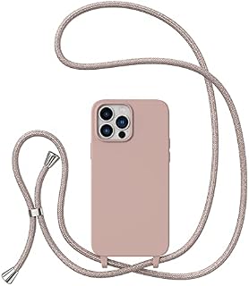 ZTOFERA Crossbody Lanyard Case for iPhone 13 Pro Max, Liquid Silicone Protective Phone Case with Strap Adjustable Neck Cord Necklace Soft Cover for iPhone 13 Pro Max, Pink