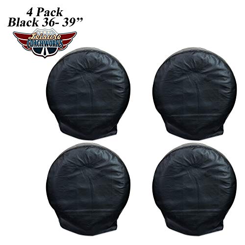 Image of Tire Covers for RV Wheel, Set of 4: Motorhome, Wheel Covers Waterproof Soft Vinyl Tire Protectors Tire Covers Fits 36 inch to 39 inch Tire Diameters