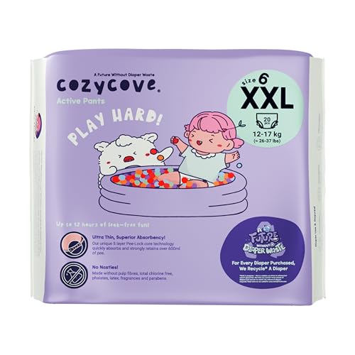 Image of Cozycove Size 6 XXL (26-37 lbs) Pull Up Training Pants | Totally Chlorine Free, Fragrance Free, Wetness Indicator | Play Hard Slim Active Pants | 20 Count (1 Bag of 20)