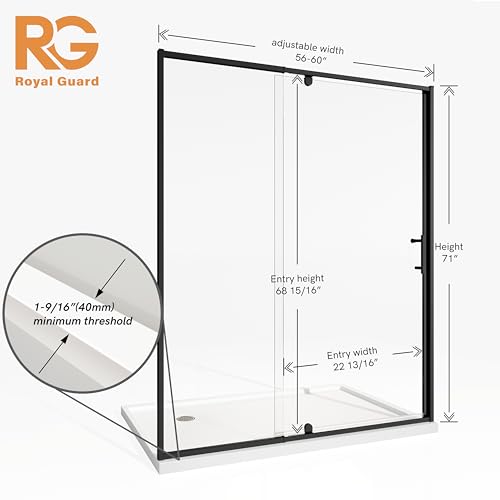 Image of Royal Guard 56-60 inch W x 71 inch H Pivot Swing Glass Shower Door,Matte Black