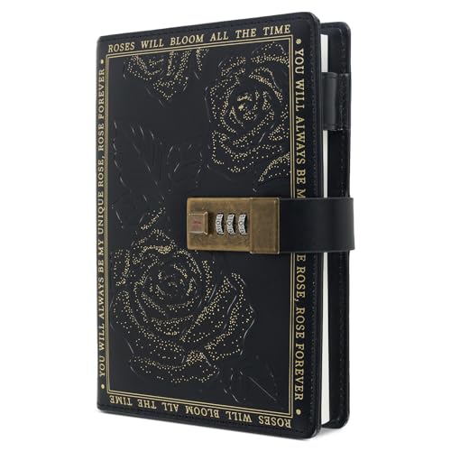 GLMFAN Diary with Lock, PU Leather Journal with Lock 224 Pages, Vintage Lock Journal Password Protected Notebook, Personal Locking Journal Lock Diary Planner Organizer for Men Women, 7.4 x 5.12 inch