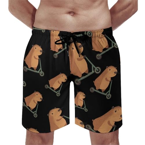 Cute Capybara Riding Scooter Beach Shorts for Men Swim Trunks Quick Dry Bathing Suit Drawstring Hawaiian Short4