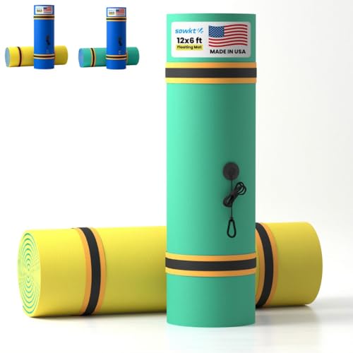 SOWKT Newest Model 12 x 6 Feet Floating Water Pad - Floating Island for Lakes or Pools - Giant Lily Pad Holds up to 6 Adults or 14 Kids. Unlimited Fun! (Green/Black/Yellow)