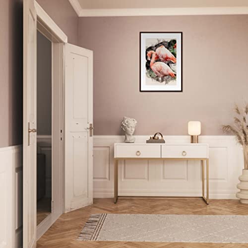Art mural en bois foncé d'exception flamant rose 50 x 70 cm