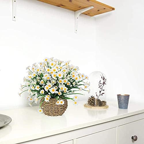 Ruiuzioong Artificial Daisy Flowers 4 Pack Outdoor Fake Flowers for Decoration No Fade Faux Plastic Flower Garden Porch Hanging Planter Farmhouse Window Box Décor (White)