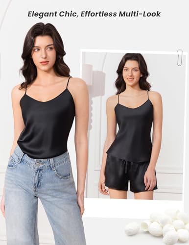 Image of THXSILK Silk Women's Pajama 2 Piece Set 6A+ Grade 100% Mulberry Silk Nightgown Soft Luxury V Neck Cami Shorts Sets Sleepwear