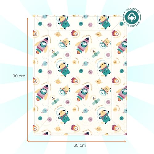 Image of Baby Diaper Changing Mat 90 x 65 cm (3-9 Months) | Soft Cotton Changing Sheet for Newborns | Portable, Washable & Travel-Friendly | Little Space Cat