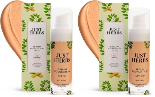 Image of Just Herbs Serum Foundation SPF 30+ | Buildable Coverage & Natural Finish | No Parabens, No Mineral Oil | For Indian Skin Tones | Lightweight & Hydrating | 30 ML (TOFFE) (Pack of 2)