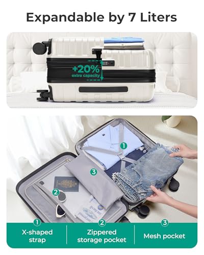 Image of BAGSMART Carry On Luggage Airline Approved with Spinner Wheels, Off White, 20 inch, Expandable Luggage With Spinner Wheels