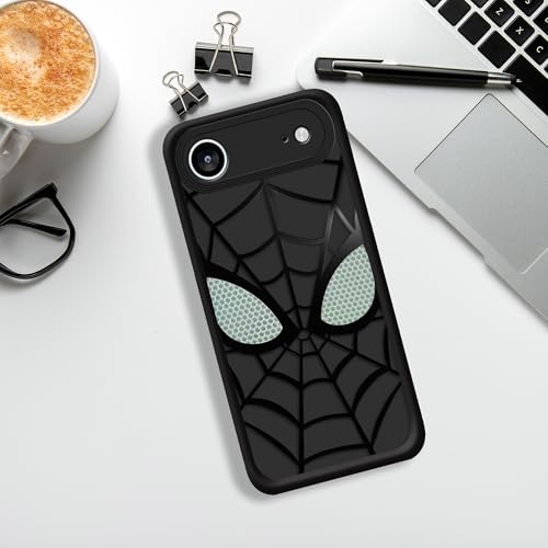 Image of Stylish Spider Back Case Cover Compatible for iPhone 17 Air | Spidey Face Mask Case | Soft Silicone | Camera & Full Body Protection | Shock Proof | (Black)