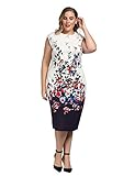 Chicwe Women's Plus Size Cap Sleeves Stretch Floral Printed Shift Dress - Knee Length Casual Party Cocktail Dress 1X