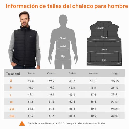 Chaleco calefactable hombre con 9 zonas de calentamiento y batería 7.4V 6