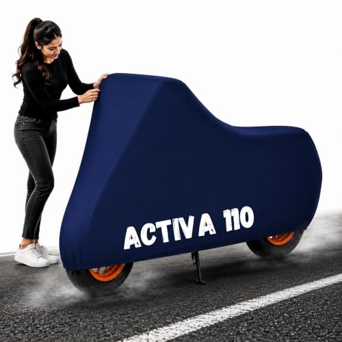 Image of Powerfull Scooty Body Cover for Activa 110 Dustproof Scratchproof - 100% Waterproof Activa 110 Cover for Two Wheeler, Outdoor Full Motorcycle Cover with UV, Duty, Rain Protection - Blue