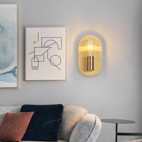 Image of Modern Wall Sconces Set of Two Mid-Century Sconces Wall Lighting 6W Stainless Steel Oval Decor Gold Wall Lamps for Bedrooms Living Room Bathroom Corridor