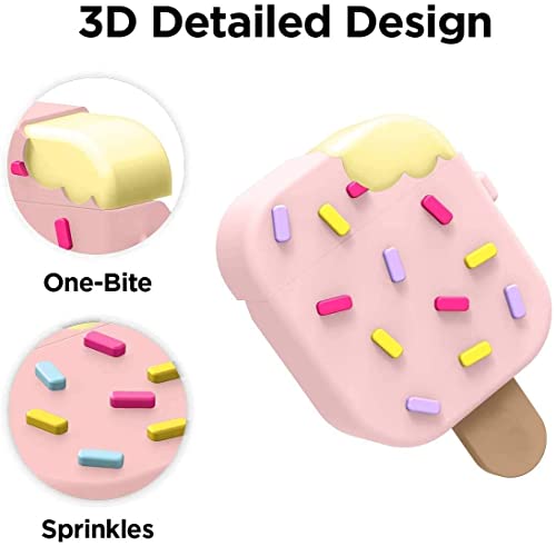 Image of Silicone Case Compatible for Apple Airpods 4 (2024) Cute Design for AirPods 4 with Active Noise Cancellation (ANC) with Keychain Hook Shockproof Protective Case (Ice crem Pink)