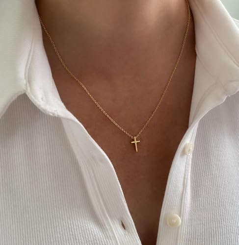 Cross Necklace for Women, Dainty 14K Gold Plated Cross Pendant Small Cross Choker Cute Gold Necklaces for Women Trendy Faith Jewelry2