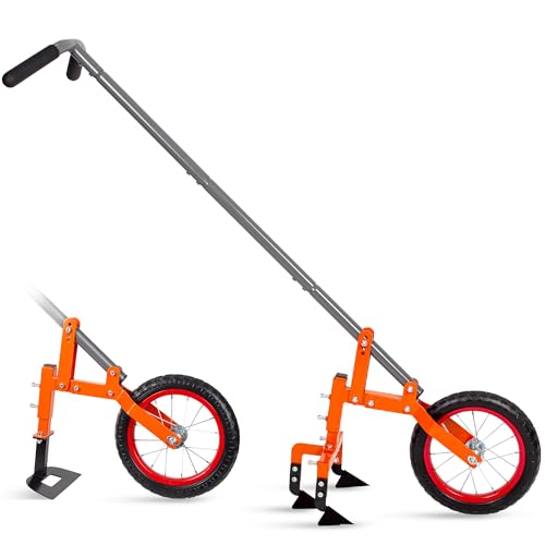 Walensee 2-in-1 Manual Wheel Hoe Garden Cultivator, Push Plow with Adjustable Long Handle 51.9 64.9 in, Dual Tools for Soil Loosening & Weeding, Heavy Duty Steel Frame, Lawn & Garden Tiller