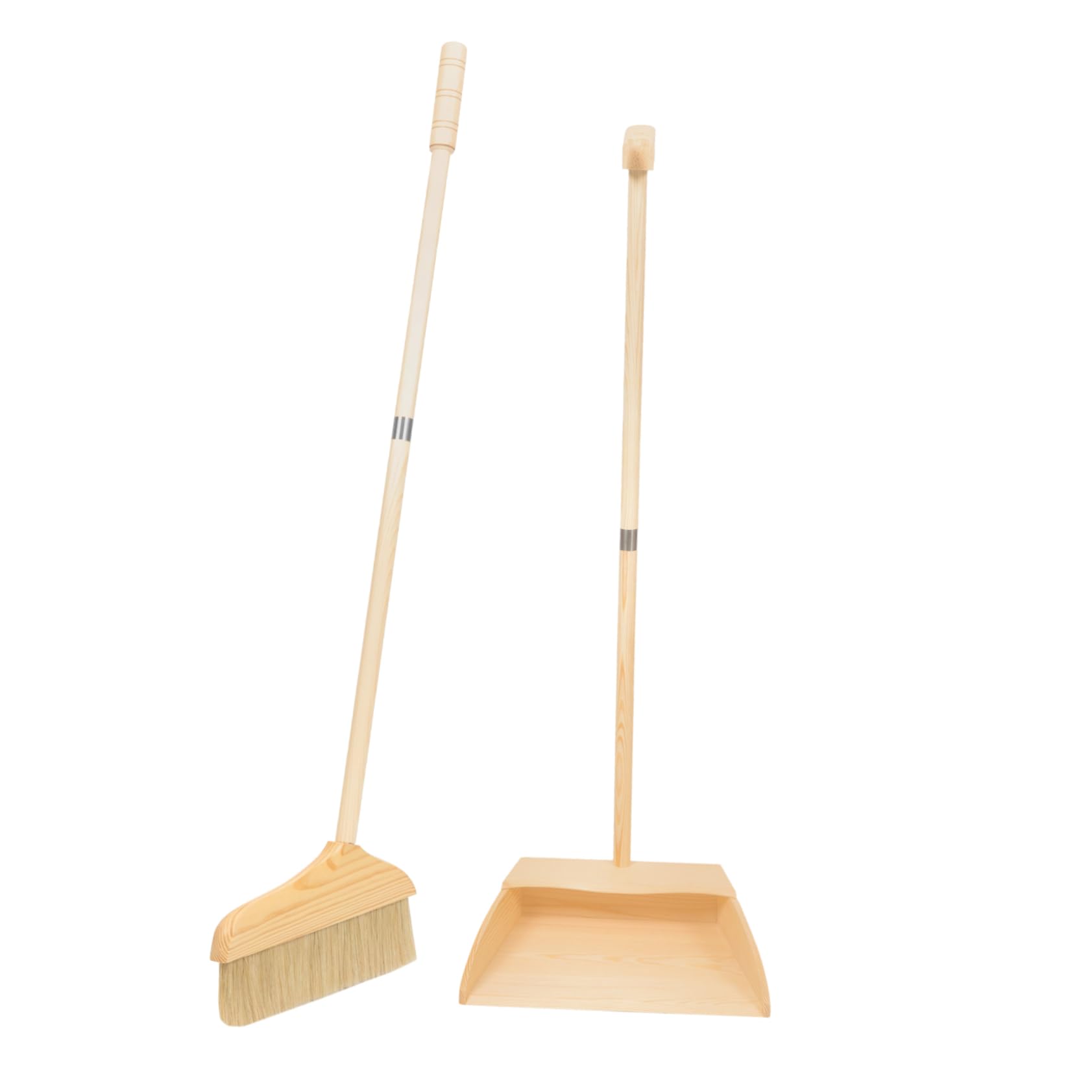 Escoba y Recogedor de Madera Cerdas Suaves, Mango Largo y Resistente al Desgaste, Adecuado para Limpieza del Hogar, Garajes y Exteriores