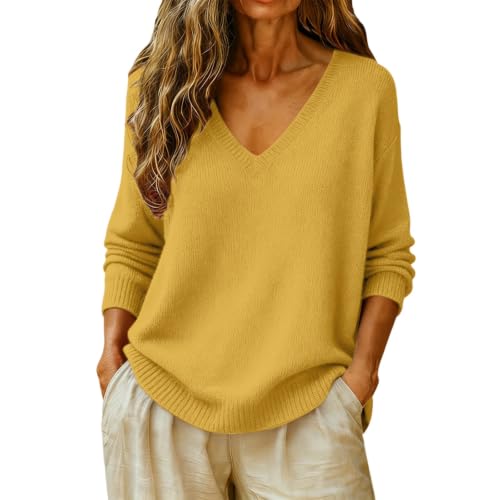 Women 's Cashmere Sweaters Casual Wool Fisherman Sweater Belly Hiding airy Fashionably mom Late Rich Girl Outfits Petite ropa de otoño para Mujer Cotton Pullover Warm Fall Winter Clothes Yellow