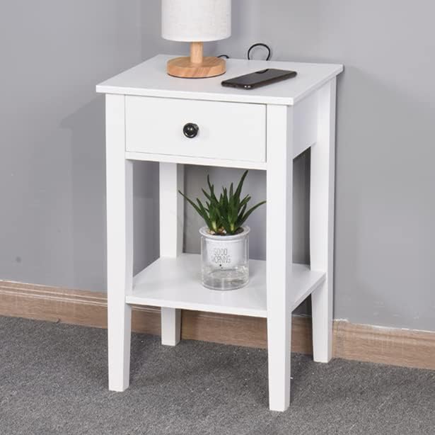 Mesa decorativa de madera con cajón, mesa auxiliar rústica de 25.6 pulgadas de alto con almacenamiento, un cajón para sofá con pestaña lateral,