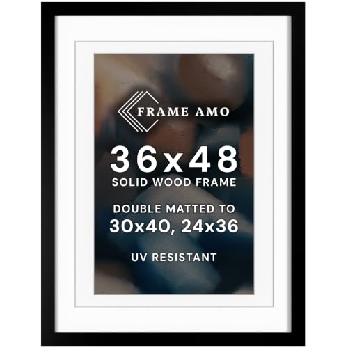 Frame Amo 36x48 Oversized Black Poster Frame, 30x40 and 24x36 Mats, Wood