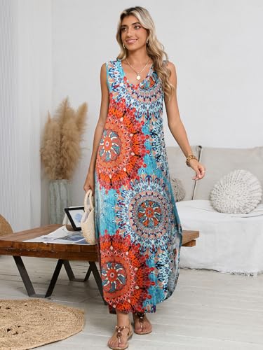 Image of BELAROI Womens Plus Size Maxi Dress Sundress Summer Casual Sleeveless V Neck Pockets Beach Swimsuit Coverup Loose