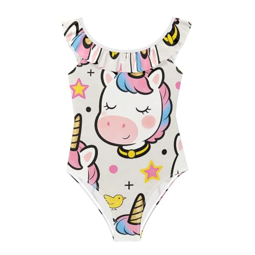 Maillot de bain fille licorne respirant blanc motif arc-en-ciel pour piscine